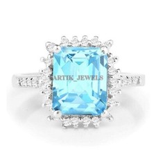 Natural Blue Topaz Gemstone with 925 Sterling Silver Ring for Women's 3865
