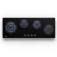 Gas Hob 90 cm 4 Burners Built-in Cooktop Gas Cooker Glass Ceramic Surface Black