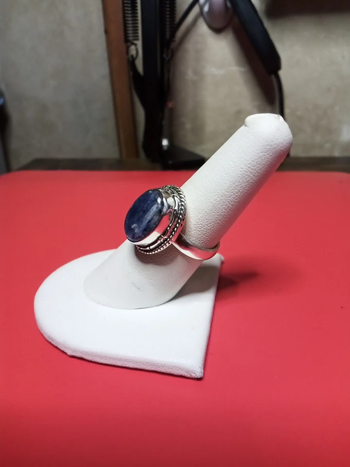 Auténtico juego de anillos de cianita de 3,5 quilates en plata de ley 925, tamaño 7 artesanal Foto 3 de 4