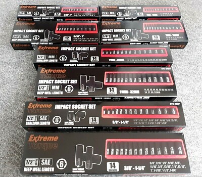 12 Point Impact Socket Sets SAE & Metric 3/8 & 1/2'' Drive Deep & Shallow 8 Sets