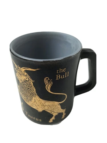 Vtg Federal Glass Taurus Bull Coffee Mug Black Gold Zodiac Apr20-may20 Star Sign