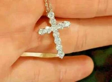 3Ct Round Cut Lab Created Diamond Cross Necklace Pendant 14K White Gold Finish
