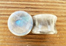 Pair Of Concave Rainbow Moonstone Plugs Gauges Body Jewelry Double Flared