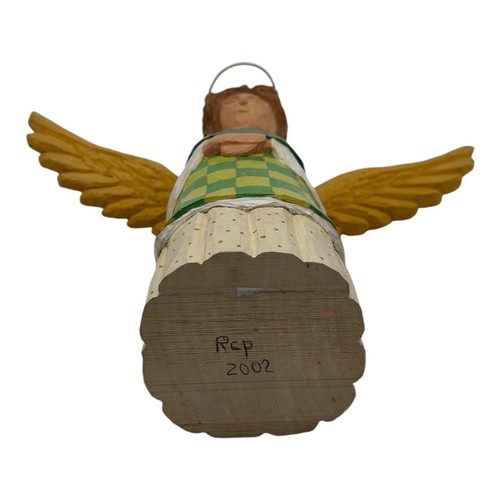 Vintage Angel Figurine Folk Art Hand Carved Hand Painted 9.5” T Signed 2002 - Picture 13 of 13