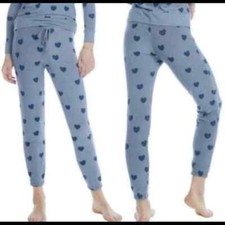Chaser Blue Cozy Knit Heart Print Jogger Pants Size Medium