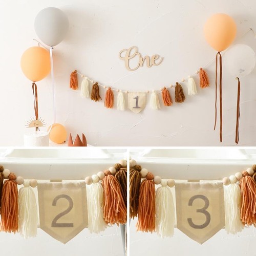 Baby Happy Birthday Party 1-3 Years Old Tassel Banner Newborn Milestone Props