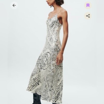 【新品半額以下】papier Carrie dress/white ワンピース ZARA $169 PRINTED SILK Slip DRESS M NWT WHITE NEWSPAPER