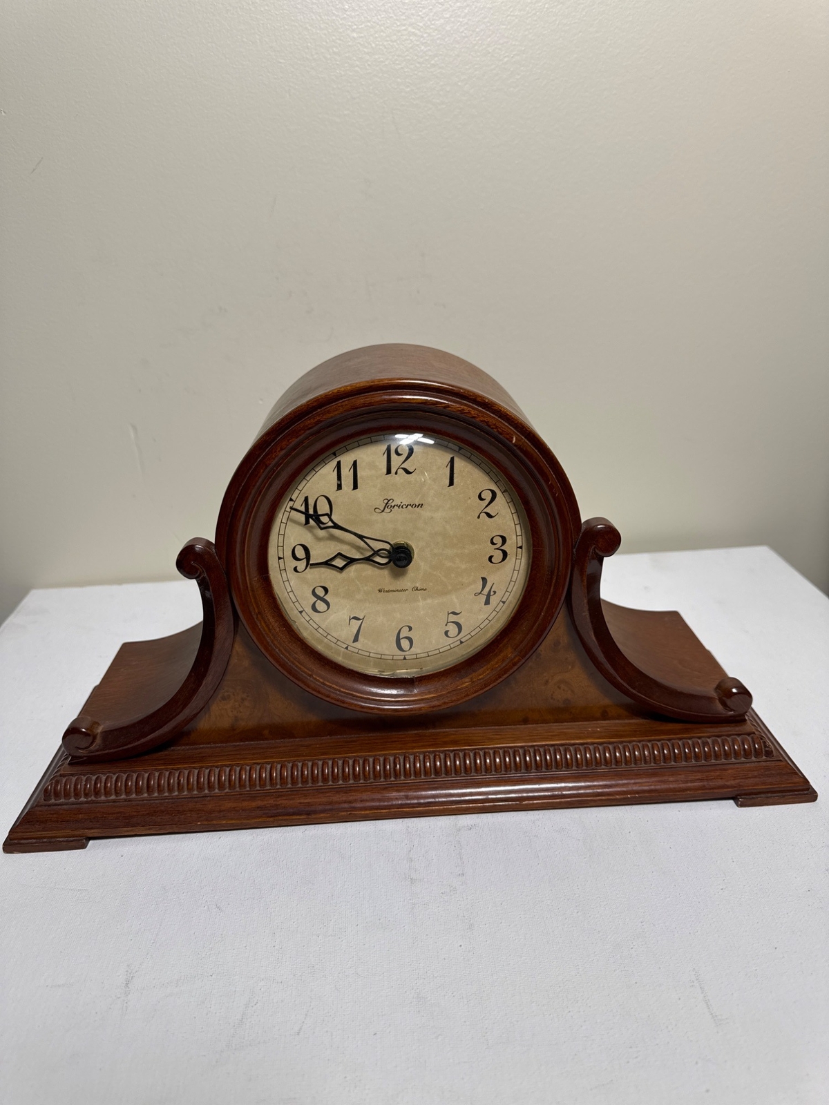 Loricron Westminster Chime Mantel Clock With Curved Wooden Case