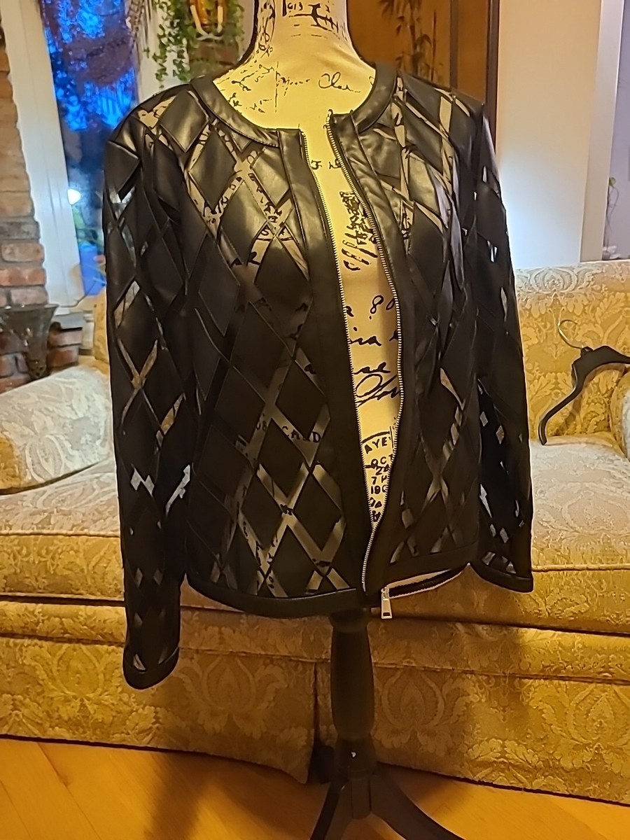 COLLEEN LOPEZ ブラック ジャケット シースルー 花柄 Colleen Lopez Faux Leather and Mesh Diamond Jacket Black