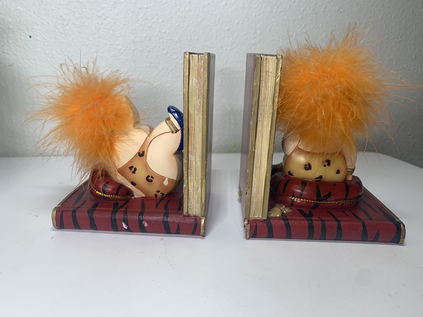 Axicon World Imports Inc. Fun Orange Feather Hair Lady in Leopard Bookends READ