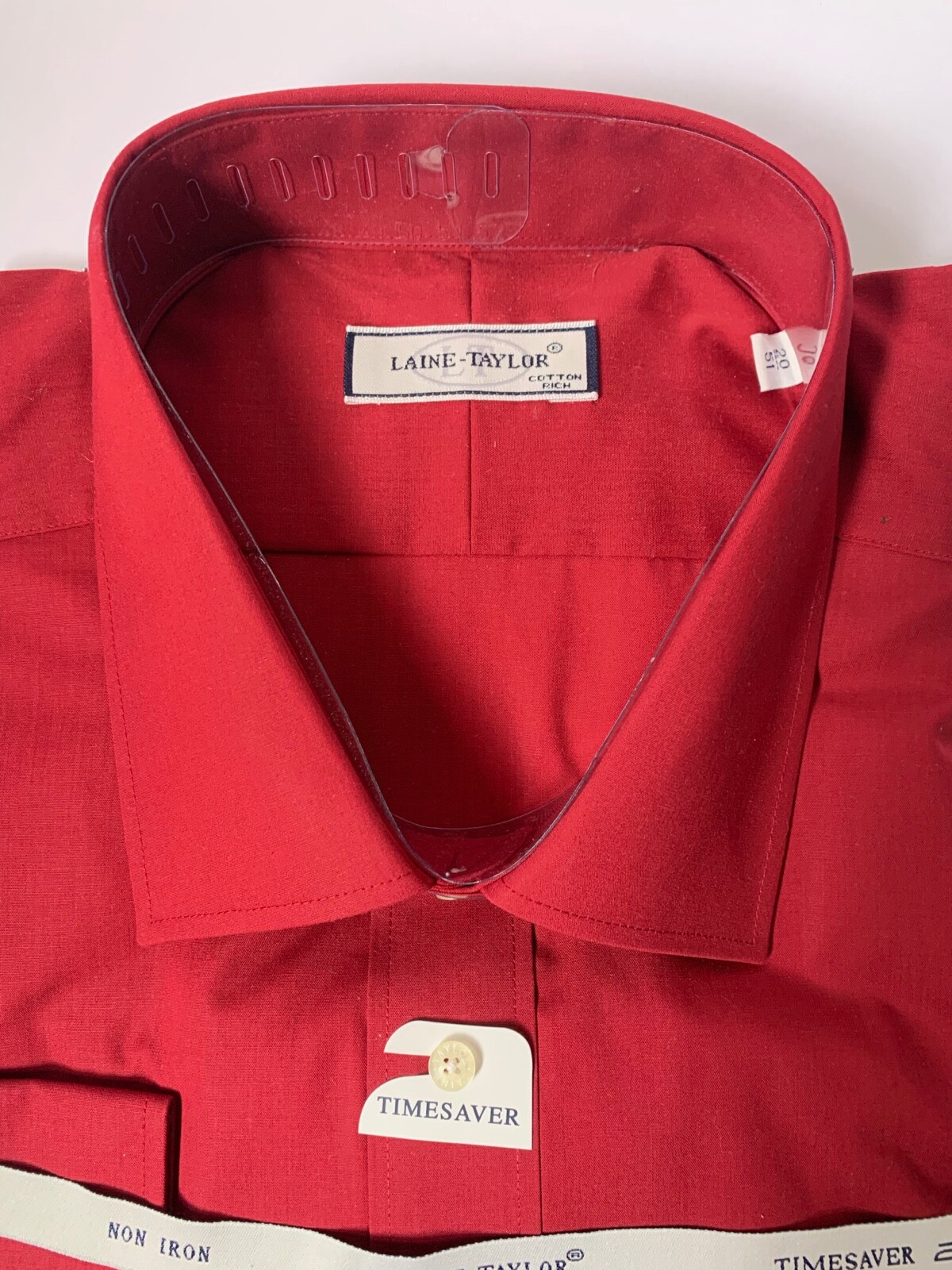 Laine-Taylor XL 20 Inches 51cm Red Long Sleeve Collar Shirt 100percent Cotton image 2