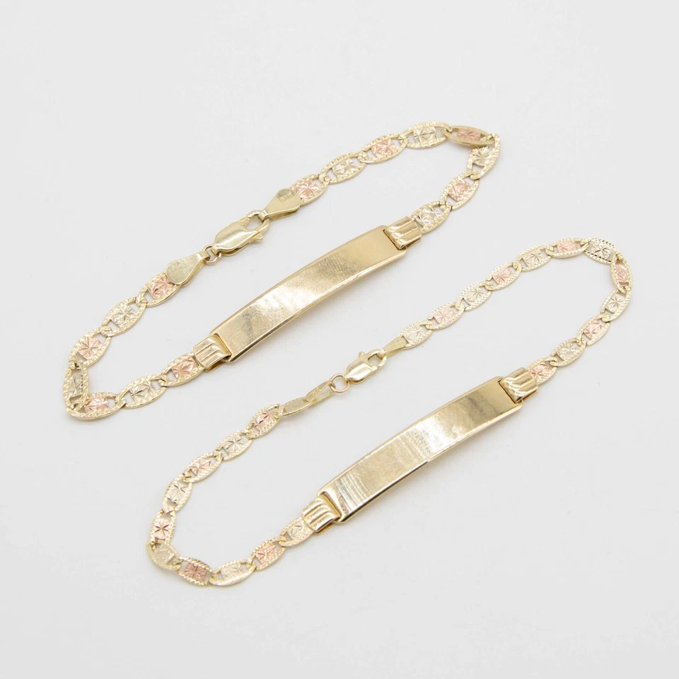Tri-Color Textured Valentino Mariner ID Bracelet Real 10K Tri-Color Gold - Image 3 of 4