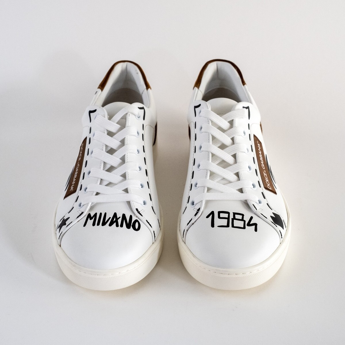 EU43 - DOLCE & GABBANA White Brown Milano 1984 Low Top Men