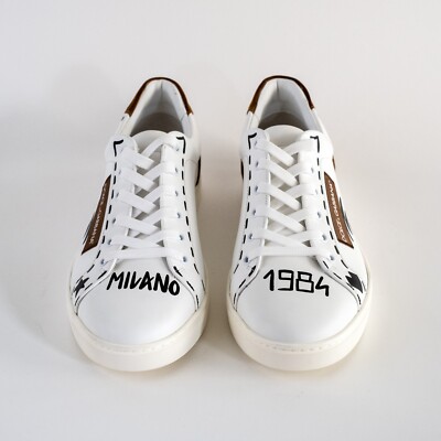 EU43 - DOLCE & GABBANA White Brown Milano 1984 Low Top Men