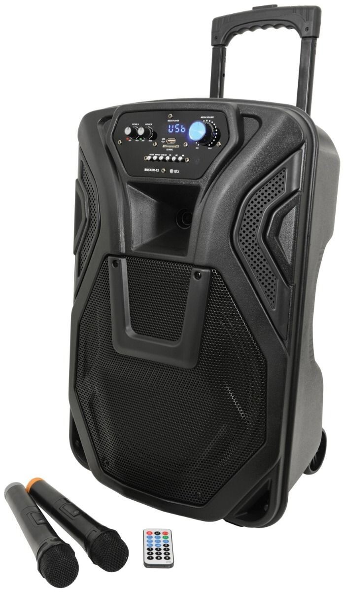 QTX Busker 12 Portable PA with VHF Mics & Media Player