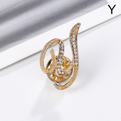 Women Shiny Crystal Rhinestones 26 Letters Brooch Pin Jewelry Wedding/Party Gift - Picture 33 of 34