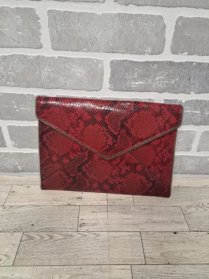 Bolso de Mano Rebecca Minkoff Sobre Rojo Borgoña Piel de Serpiente, Bordes con Cremallera Foto 3 de 4