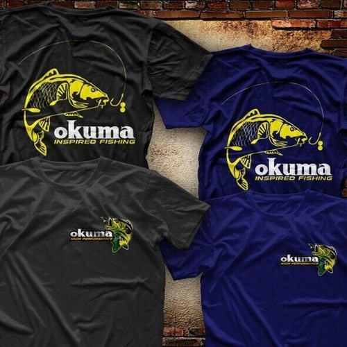 OKUMA neu inspiriert Angelrolle Herren 2 Seiten T-Shirt schwarz marineblau S-2XL Größe HQ Geschenk