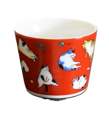 JAPAN KUTANI Kutani Yaki Soba Cup cat 200ml 3.2in×2.6in Made in Japan