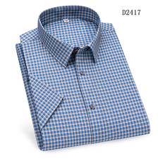 Mens Elastic Shirts Formal Business Short Sleeves Plaids Casual Dress Shirts Top
