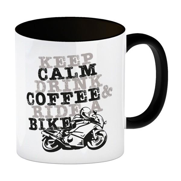 Keep Calm & Ride A Bike Kaffeebecher Schwarz Kaffeebecher Zum Thema-image