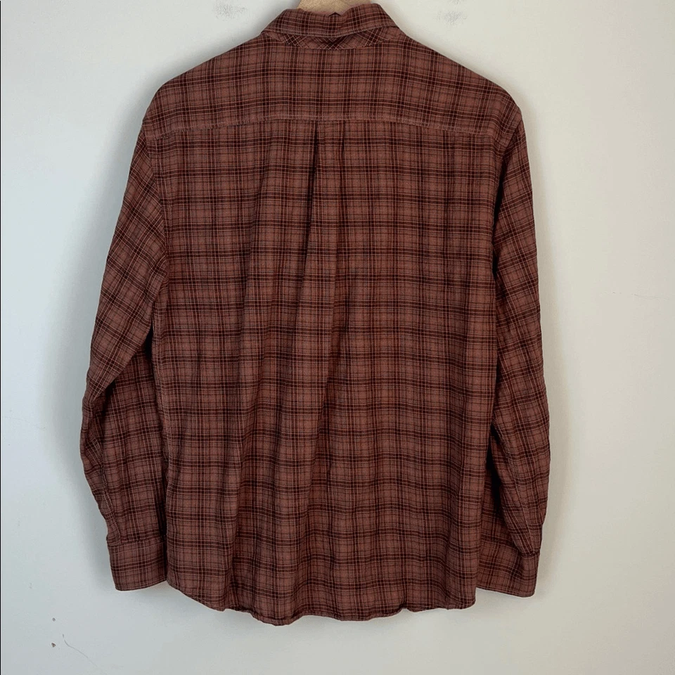 Camisa Billy Reid Para Hombre Mediana Marrón Roja Con Botones Ajuste Estándar Manga Larga Foto 4 de 4