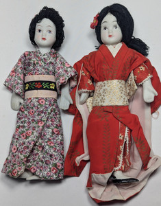 Vintage Asian Porcelain Ceramic Dolls Girl Dolls Asian Inspired 9'' Lot of 2