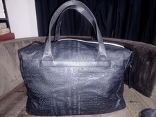 Huge Large Juicy Couture Tote Handbag Black Pleather Faux Leather Golden