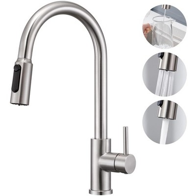 CREA 3-Wege Wasserfilter Wasserhahn mit herausziehbarer Brause, 360° schwenkbar Einhand Tri
