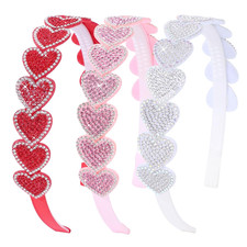 3 PCS Heart Headbands for Girls,Red Pink White Rhinestone Headband Glitter Love