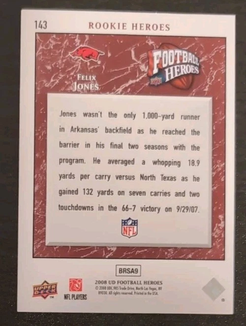 Felix Jones #143 2008 Upper Deck Heroes Football Card - Image 2 of 3