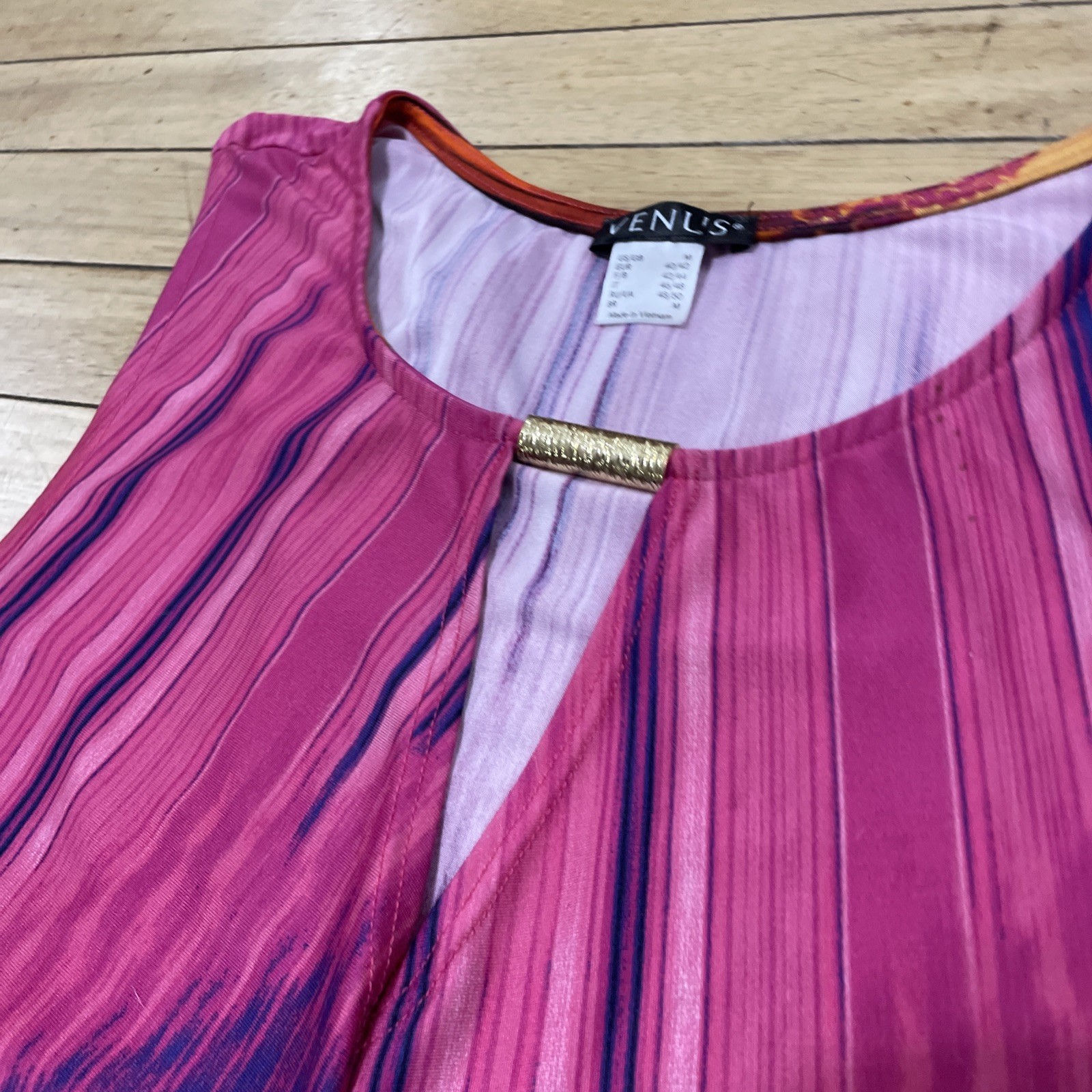 Venus Hi Low Top Woman M Pink Abstract Paisley Midi Gold Keyhole Sleeveless Boho