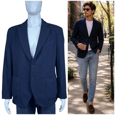 Massimo Dutti Mens Herringbone Wool Blazer 44R Unstructured Italian Fabric Coat
