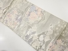 7601460: JAPANESE KIMONO / ANTIQUE FUKURO OBI / SILK / WOVEN FLOWERS