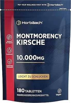 HORBAACH Montmorency Sauerkirsche Tabletten 10.000mg,180 Vegane Stk, 50:1 Kirsche Extrakt