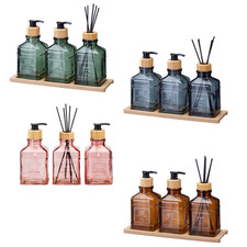 Glass Soap Dispenser Diffuser Bathroom Set Refillable Pump Bottle 3 Piece + Tray