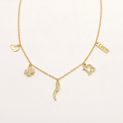 18k Gold Vermeil Sterlingsilber Glücksbringer Halskette verstellbare Länge 13 Horn