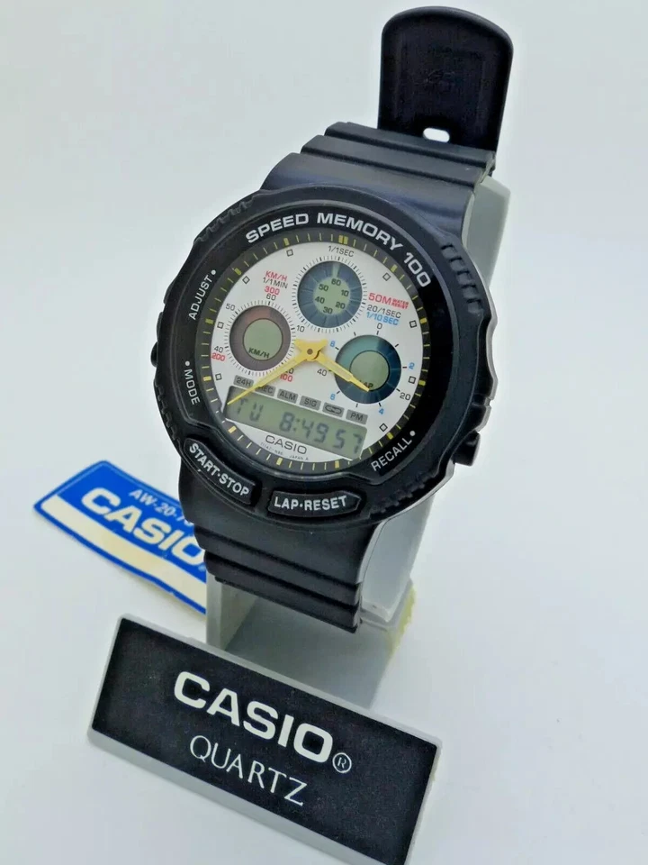 OROLOGIO NOS CASIO AW-20-7GV SPEED MEMORY 100 WR 50M VINTAGE ANA-DIGI GIAPPONE 1989 - Immagine 3 di 4