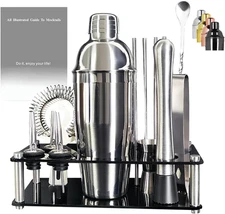 Bartender Kit, 13 Piece Cocktail Shaker Set Stainless Steel Bar Tools with Black