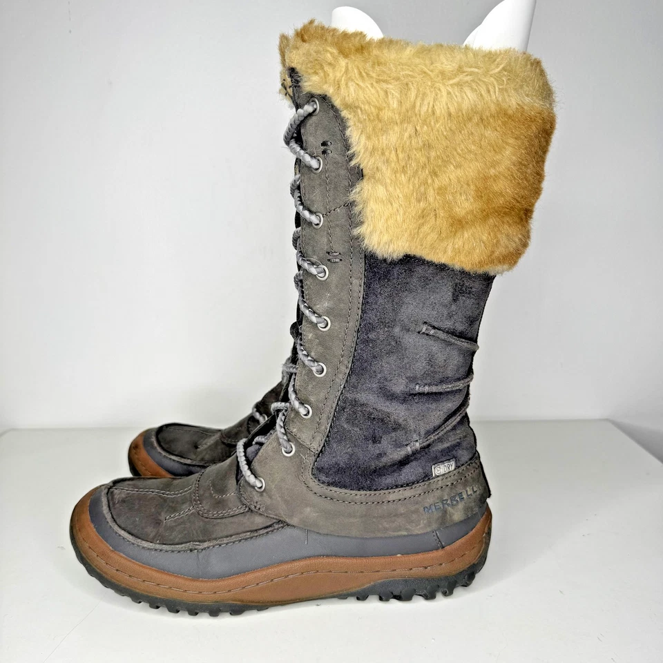 Botas Merrell para mujer talla 9 grises impermeables invierno nieve con cordones cremallera lateral J42706 Foto 2 de 4
