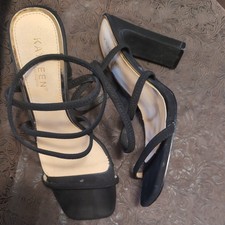 KAYLEEN Ladies Size 8 Black Prislly Sandal 4" Heel Dress Elastic Sandals