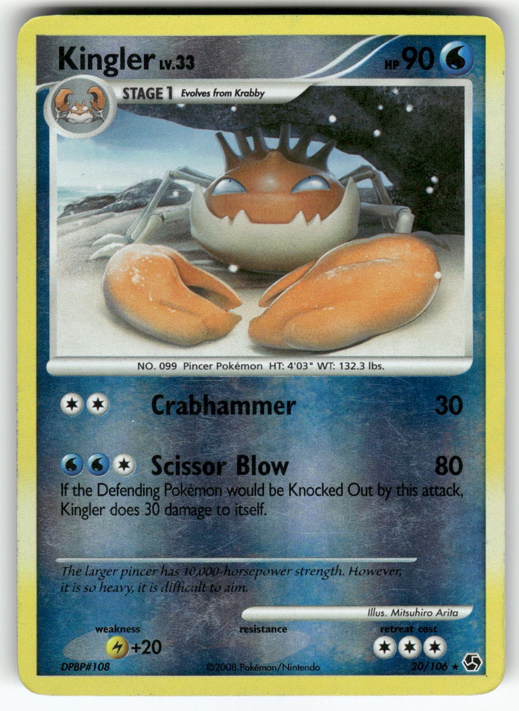 Kingler Great Encounters Reverse Holo,Rare Pokemon Moderately played