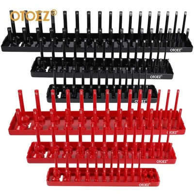 OTOEZ 6pcs Socket Organizer Set Tray Rail Storage for Metric SAE 1/4" 3/8" 1/2" Drive
