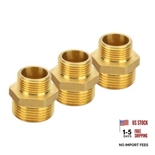 3pcs 3/4'' NPT x 1/2'' NPT Brass Hex Nipple,Brass Reducer 3/4 to 1/2 Adapter