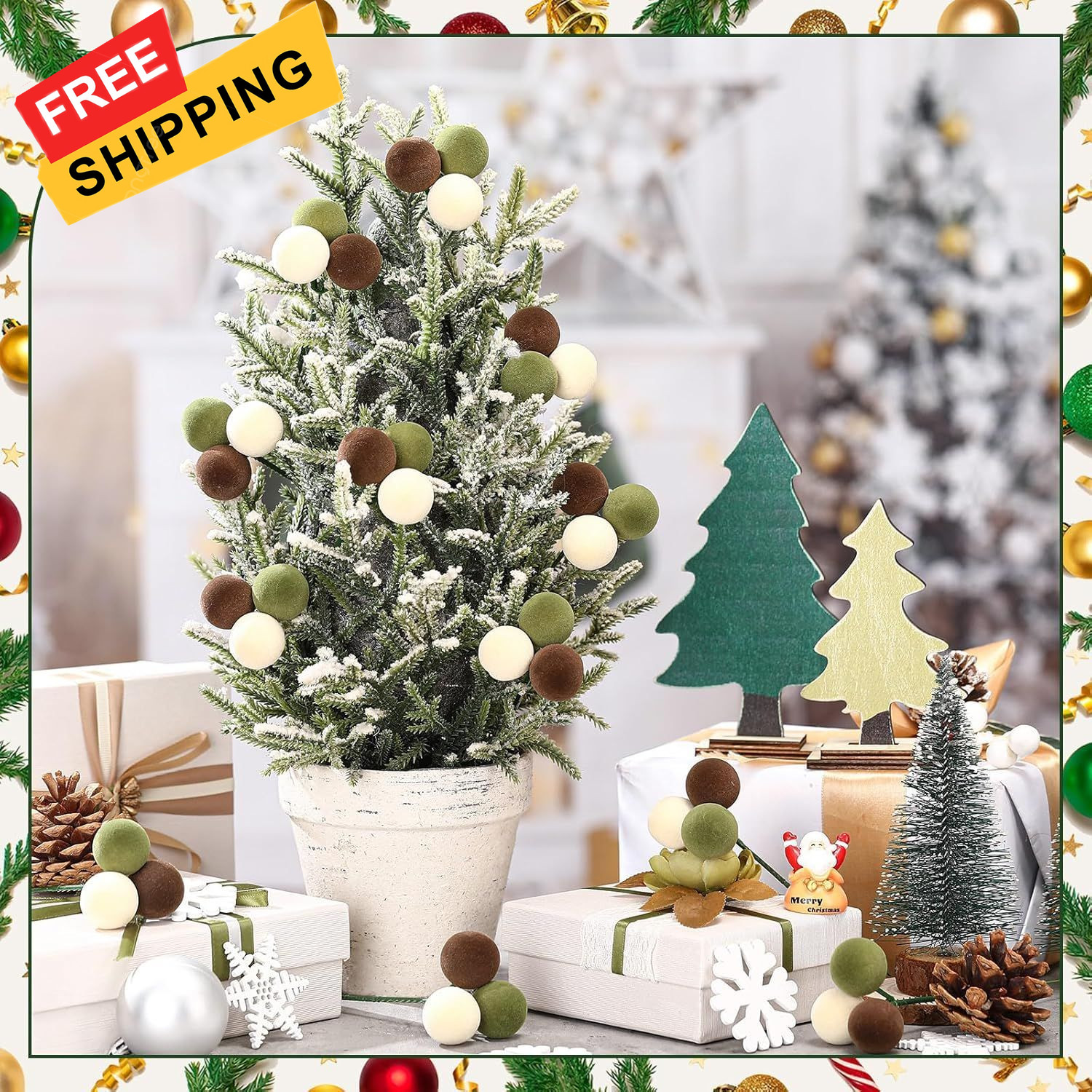 Syhood 12 Set 7.9 Inch Christmas Ball Ornaments on Brown,dark Green, Beige 