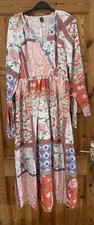 Bohemian Style Floral Dress Maxi Boho Size 12 mock wrap neckline. Frilly 