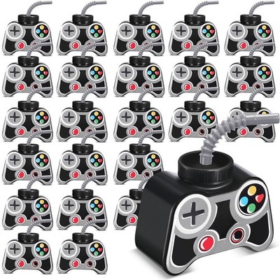 Mifoci 24x 10oz Gamepad Video Game Party Cups w/ Straw & Lid - Gamer Birthday