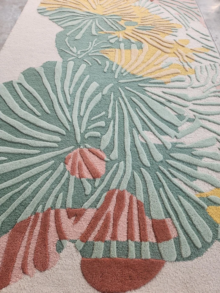 Modern Coastal Fish Celestial Blue Hand-Tufted 100% Wool Soft Area Rug Carpet - Image 4 of 4