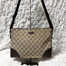 GUCCI GG Canvas Crossbody Bag 114273 Shoulder Bag Brown Beige Zip Leather