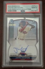 2023 Bowman 1st Justin Crawford Chrome Refractor Auto #38/499 PSA 10